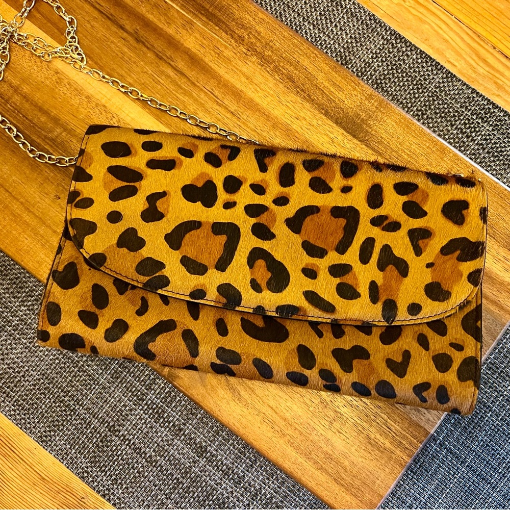 Nordstrom calf hair leopard print clutch NWOT